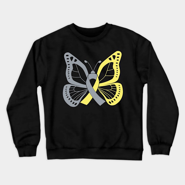 Silver and Gold Butterfly Awareness Ribbon Crewneck Sweatshirt by FanaticTee